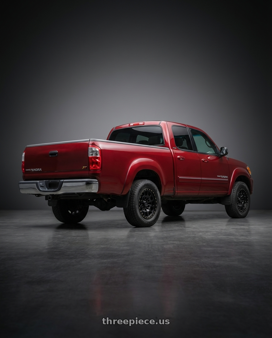 2005 Toyota tundra  with KMC KM718 SUMMIT 6X139.7 17X8.5 +18 SATIN BLACK wheels rear three quarter view square tires