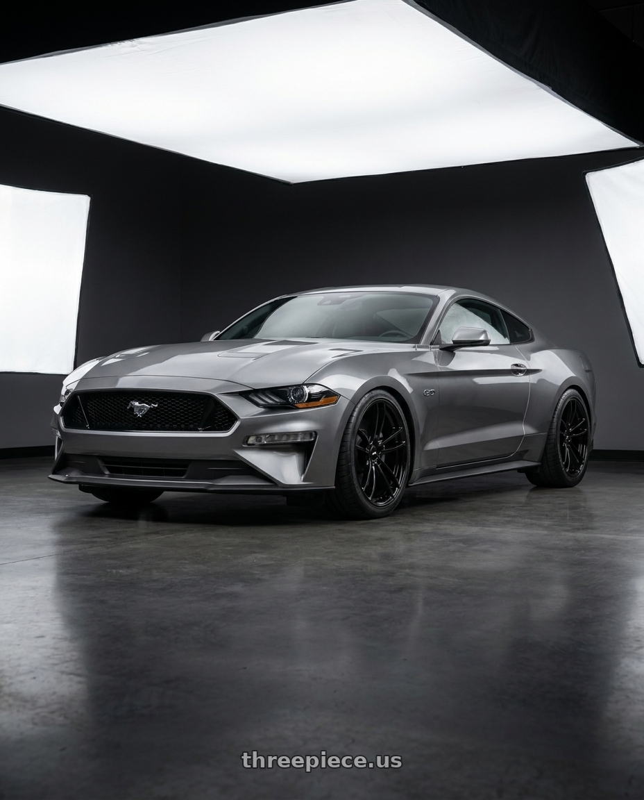 2021 Ford Mustang GT with American Racing AR941 MACH FIVE 5X114.3 19X11 +25 GLOSS BLACK wheels