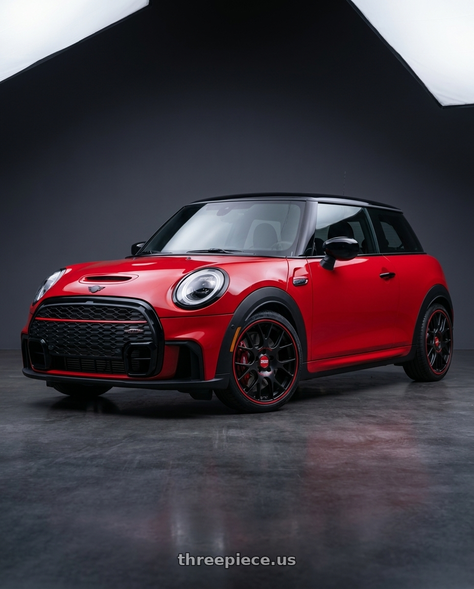 2025 mini jcw red with BBS CH-R Nurburgring Edition 5x112 18x8.5 +47 Satin Black/Red Lip wheels