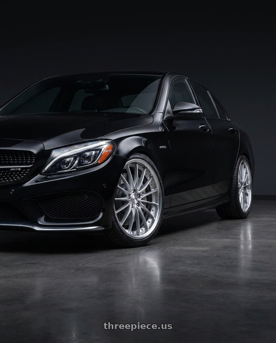 2018 mercedes benz c43 amg with Work Schwert Regnitz 5x112 19x8.5+45 A Disk Silky Rich Silver wheels