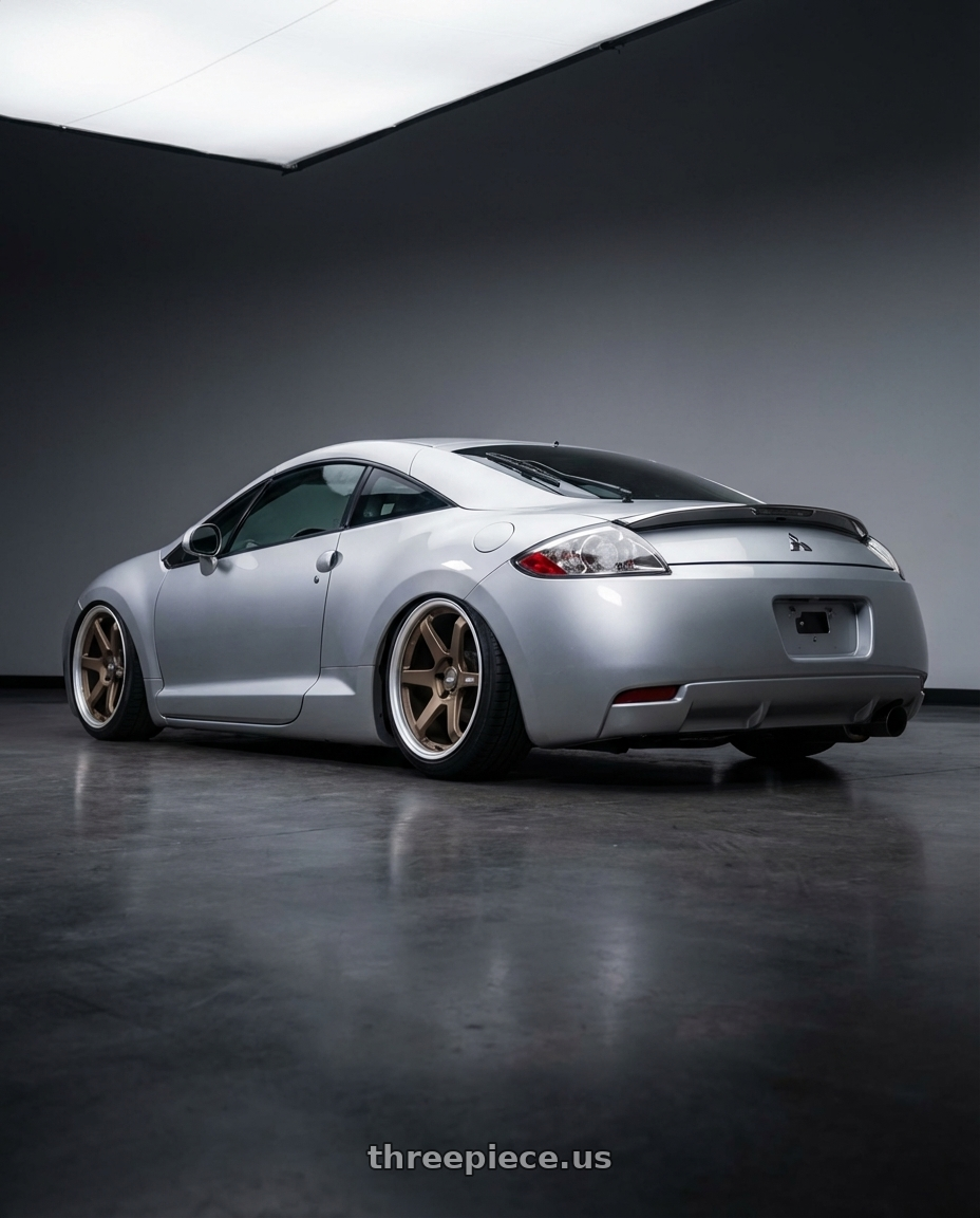 2010 Mitsubishi Eclipse with ESR Wheels APEX SERIES AP6 5x114.3 19x9.5 +22 Matte Bronze wheels rear three quarter view slight stretch tires