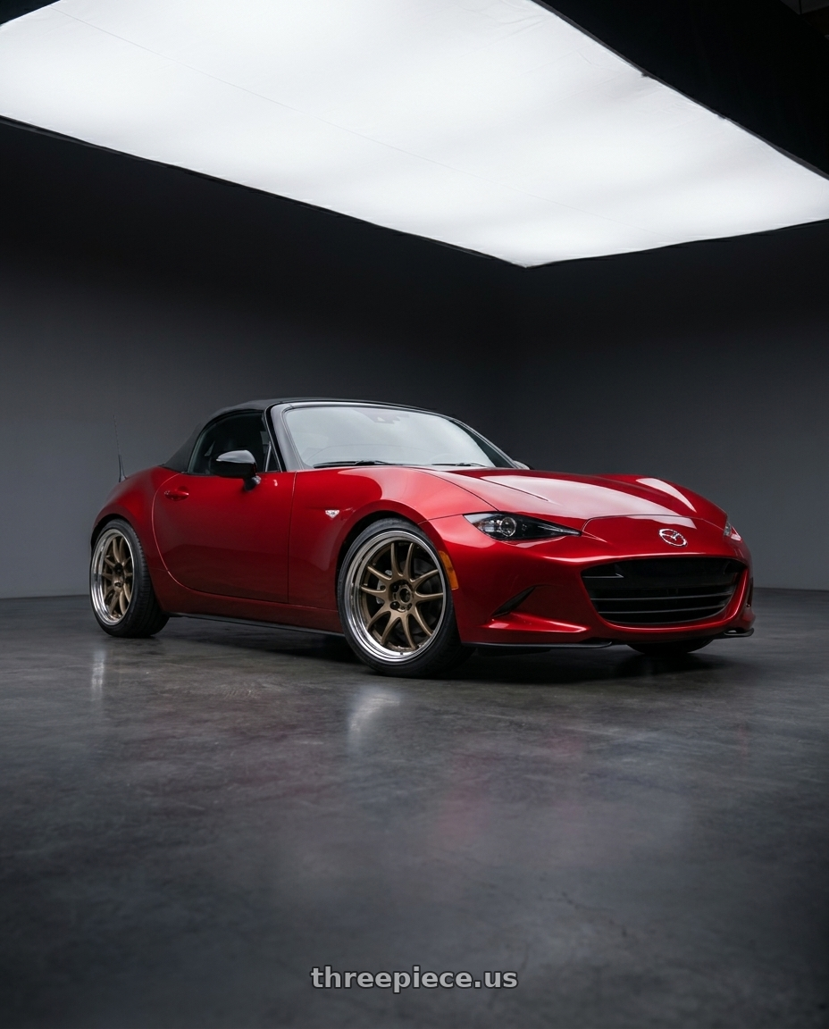 2024 mazda mx5 with Work Cr 2P 4x100 17x8.0 +38 Matte Bronze wheels
