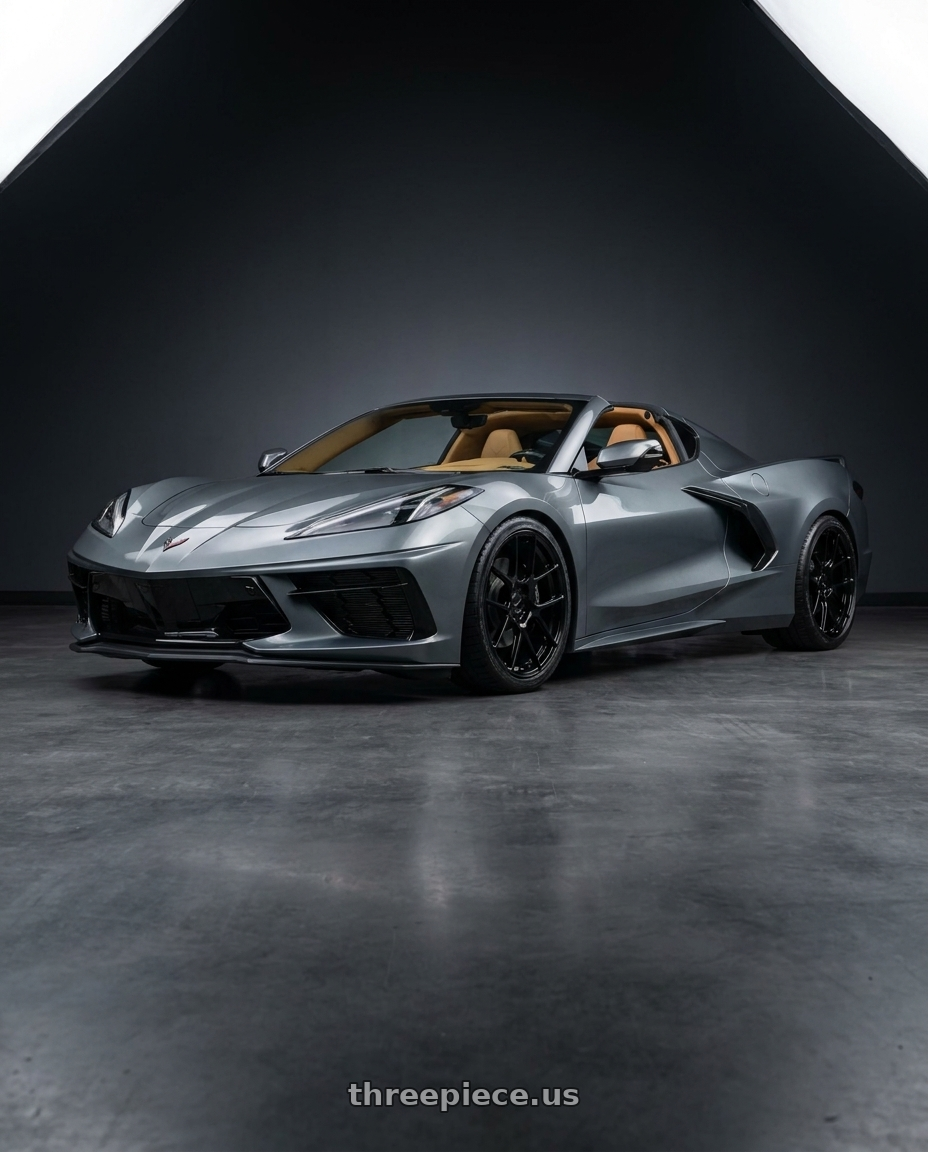 2021 Chevrolet Corvette Stingray with MRR Forged FR43 5x120 18x10  +39 Gloss Black fit Corvette C8 wheels