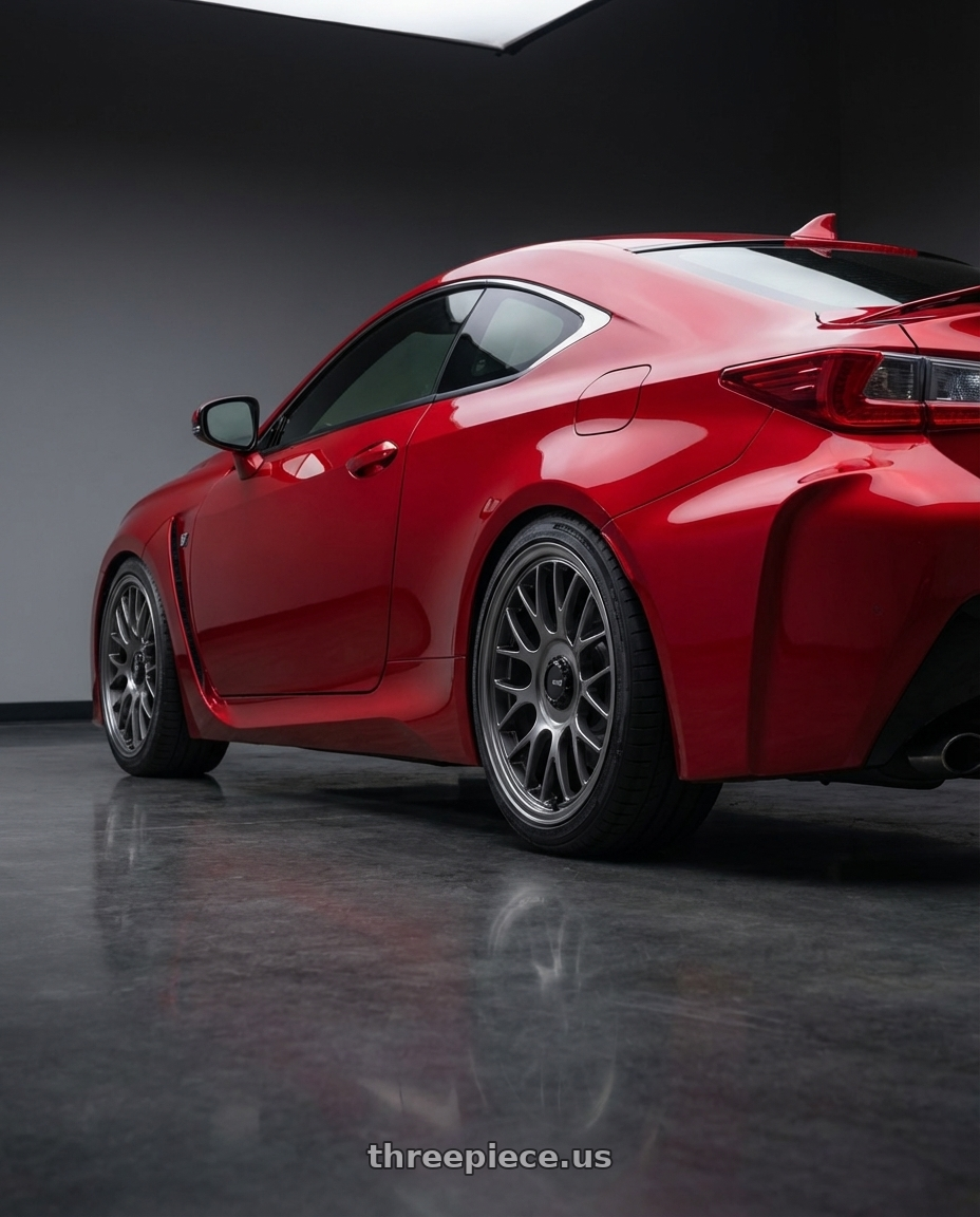 2018 Lexus RC F with Konig MRK1 5X114.3 19x8.5+43 Hyper Carbon - Gloss Black Gear Cap/Logo/Cover Plate wheels rear three quarter view square tires