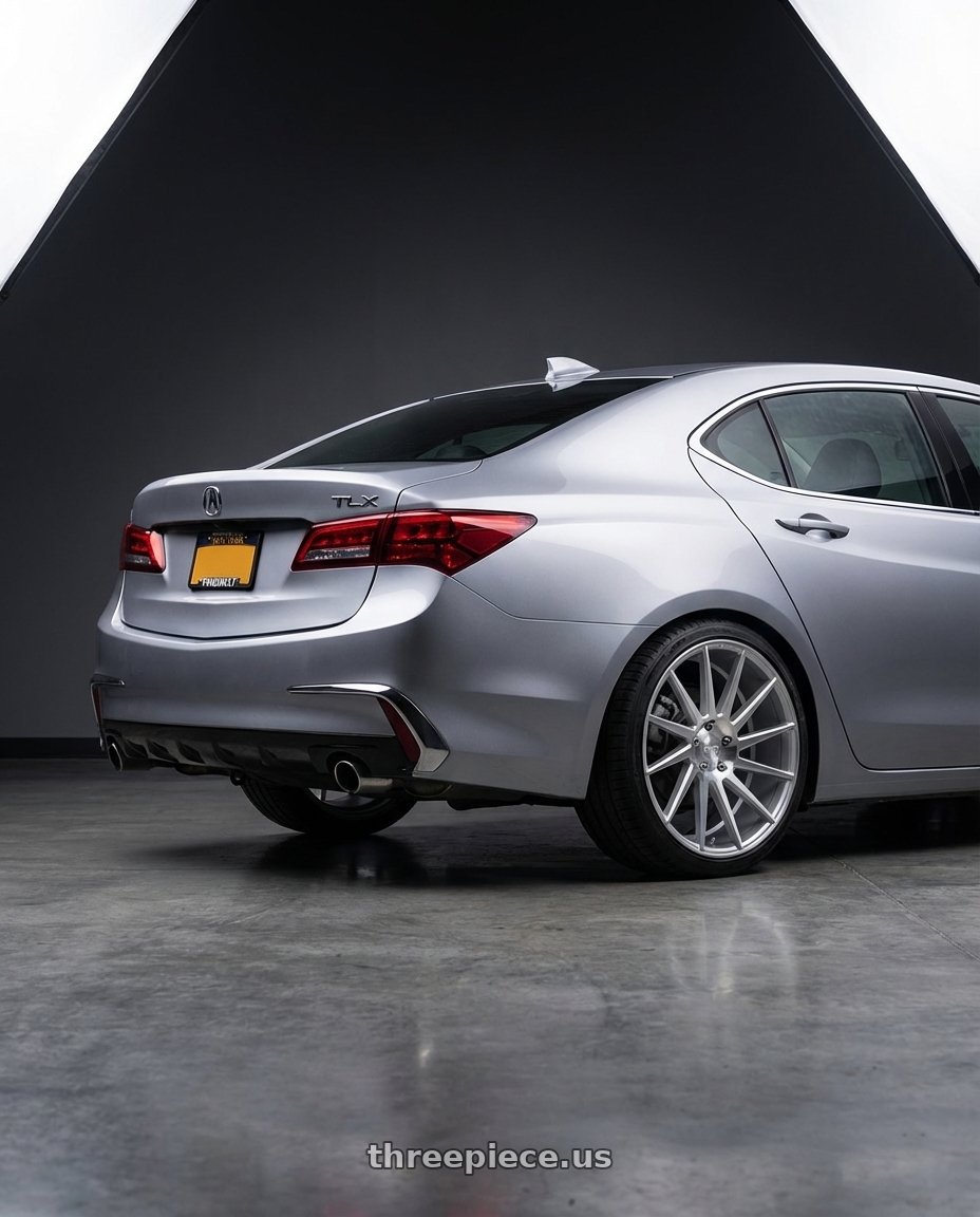 2019 Acura TLX with Niche 1PC M112 SURGE 5X114.3 19X8.5 +35 GLOSS SILVER MACHINED wheels rear three quarter view square tires