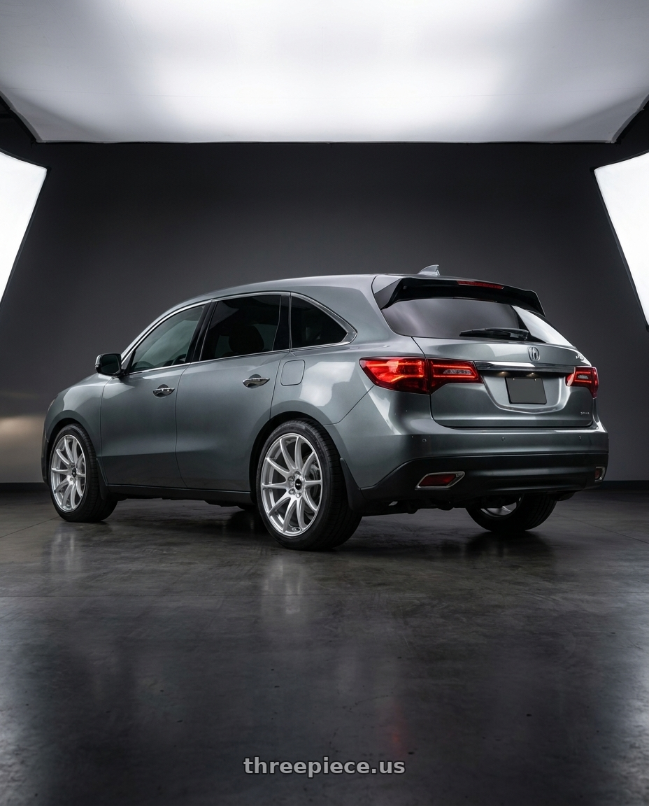 2014 Acura Mdx with Vors TR4 5x114.3 19x8.5  +35 Silver Machine Face wheels rear three quarter view square tires