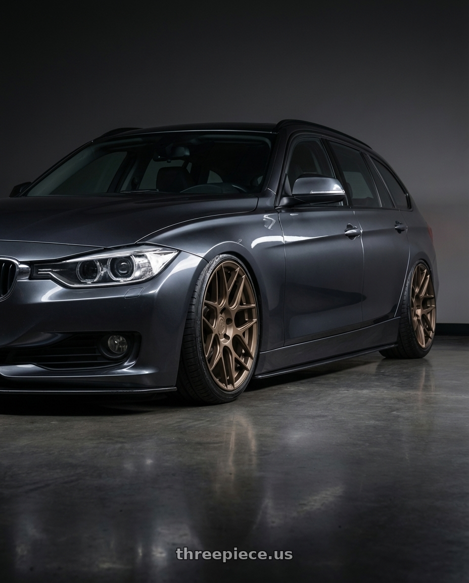 2016 BMW 3 Series F30 with Aodhan AFF2 5x120 19x9.5+35 Matte Bronze wheels front three quarter view stanced stance