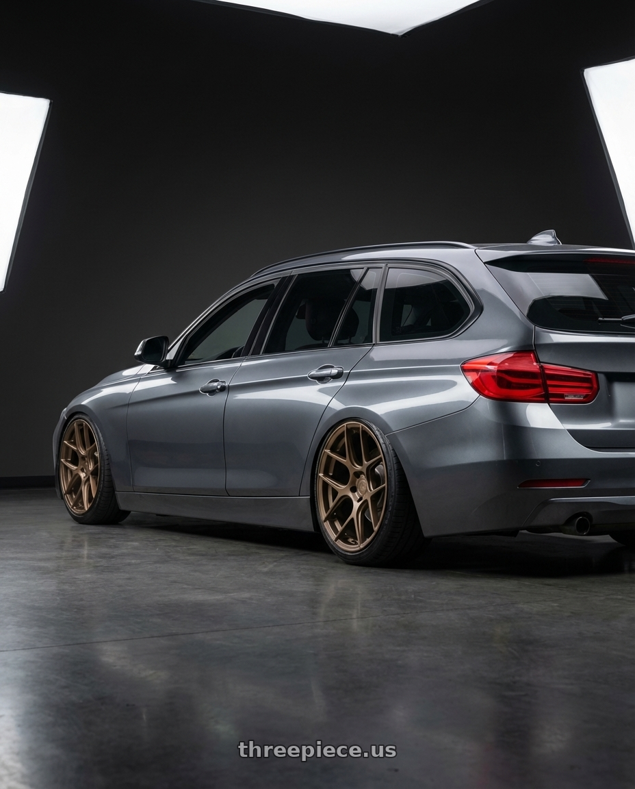 2016 BMW 3 Series F30 with Aodhan AFF2 5x120 19x9.5+35 Matte Bronze wheels rear three quarter view slight stretch tires