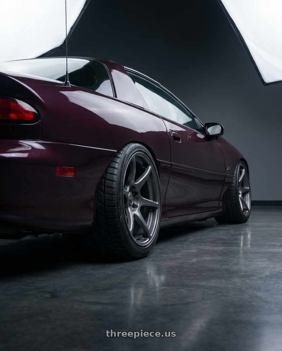 1995 Chevy camaro z28 with Kansei K11G Tandem 5X120 18x9.5 22 Gunmetal wheels rear three quarter view meaty tires