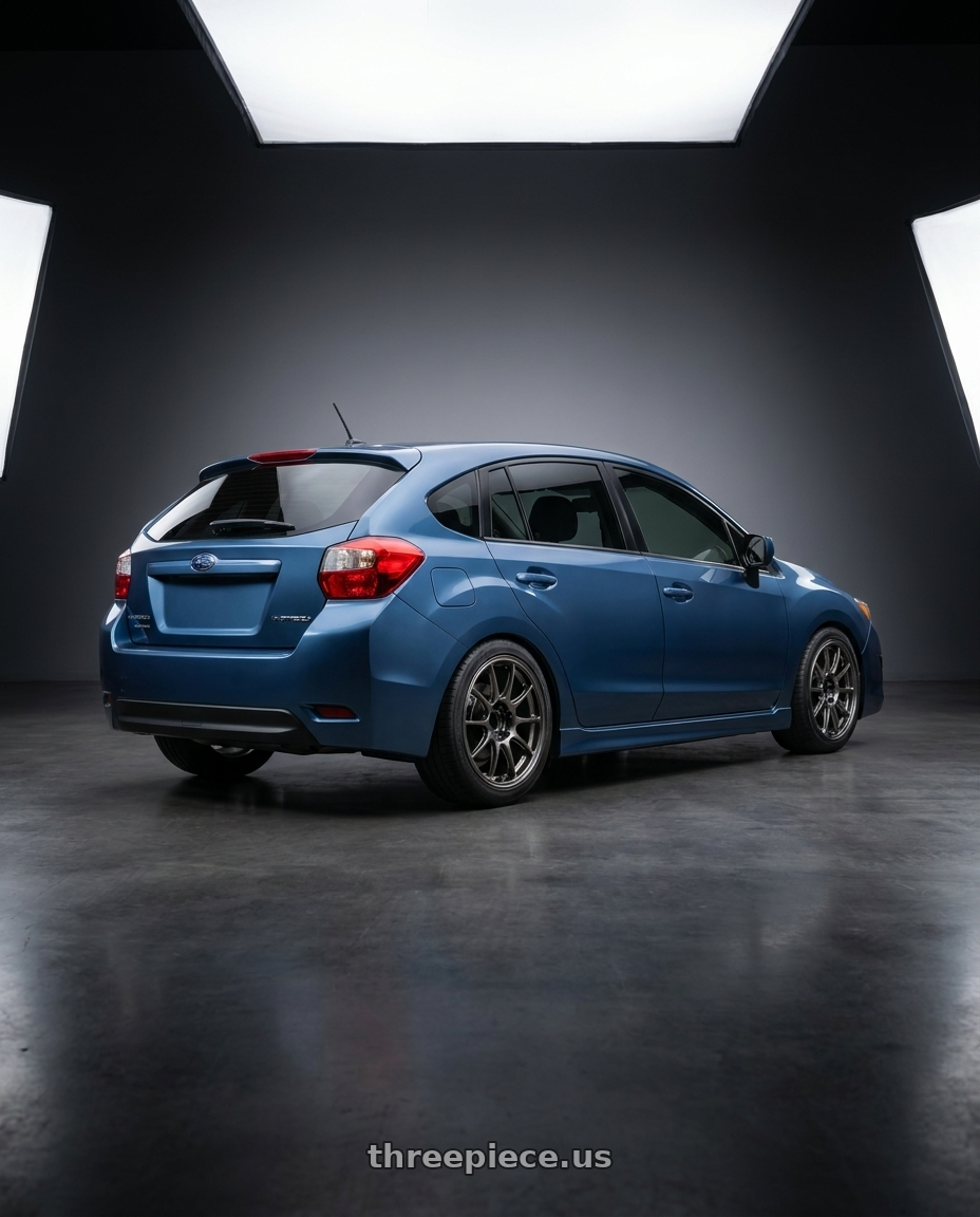 2016 Subaru Impreza  with WedsSport TC105X 5x100 18x8.5+43 EJ Titan Face: FR wheels rear three quarter view square tires