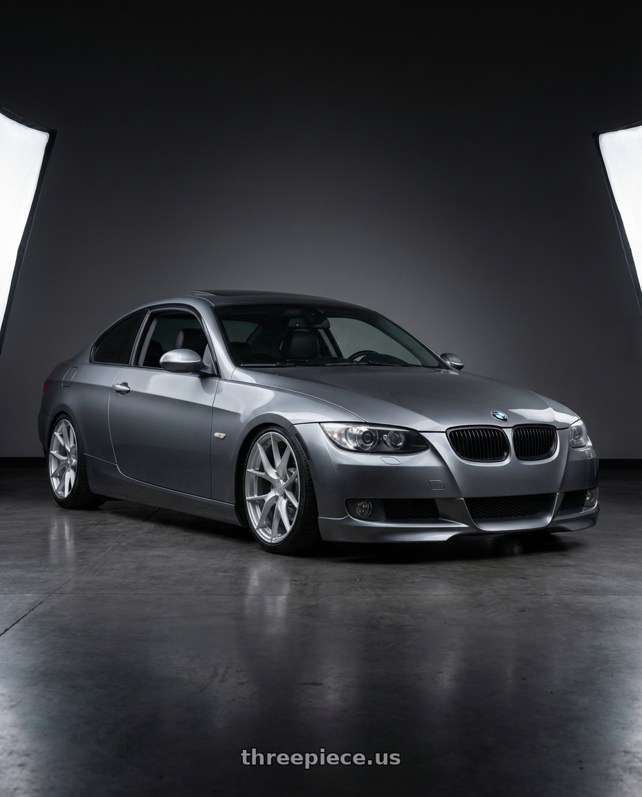 2008 E92 335i Space Grey Metallic  with Aodhan AFF7 5x120 18x8.5+35 Gloss Silver Machined Face wheels