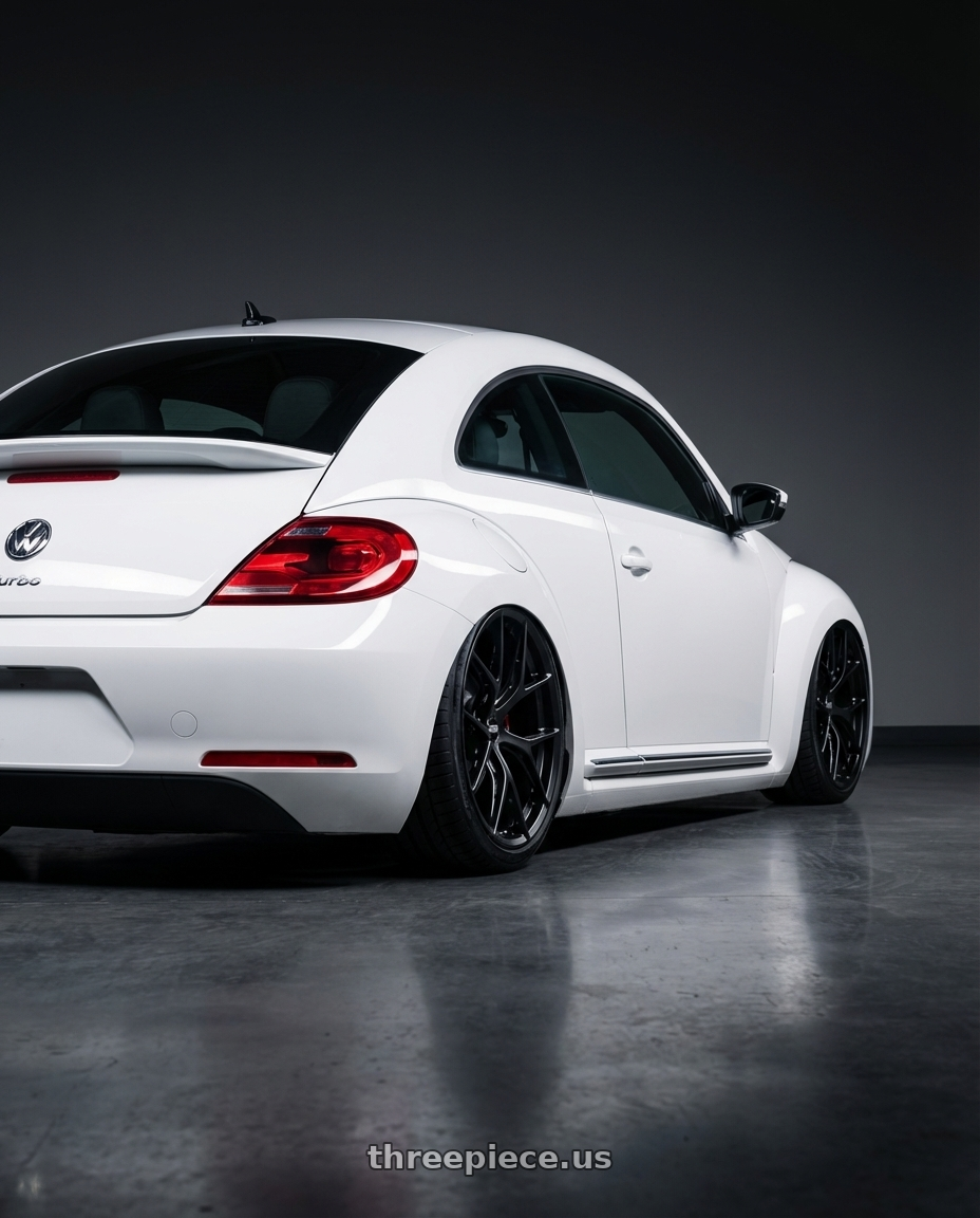 2016 Volkswagen Beetle Turbo with BBS FI-R Evo 5x112 19x9.5+15 Satin Black wheels rear three quarter view slight stretch tires