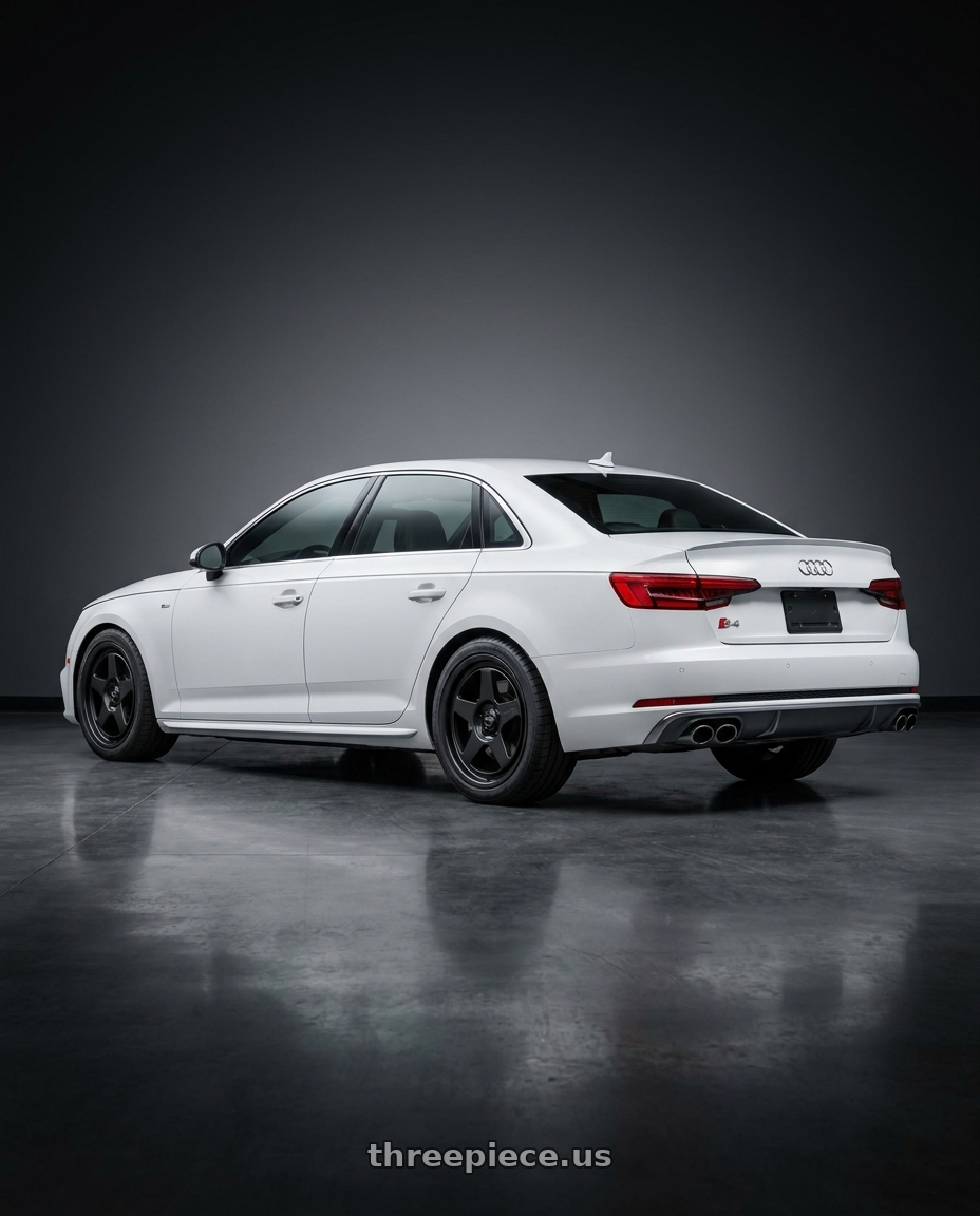 2019 audi s4 with fifteen52 ANALOG HD 6x139.7 16x7.5 +0 ASPHALT BLACK (SATIN BLACK) wheels rear three quarter view square tires