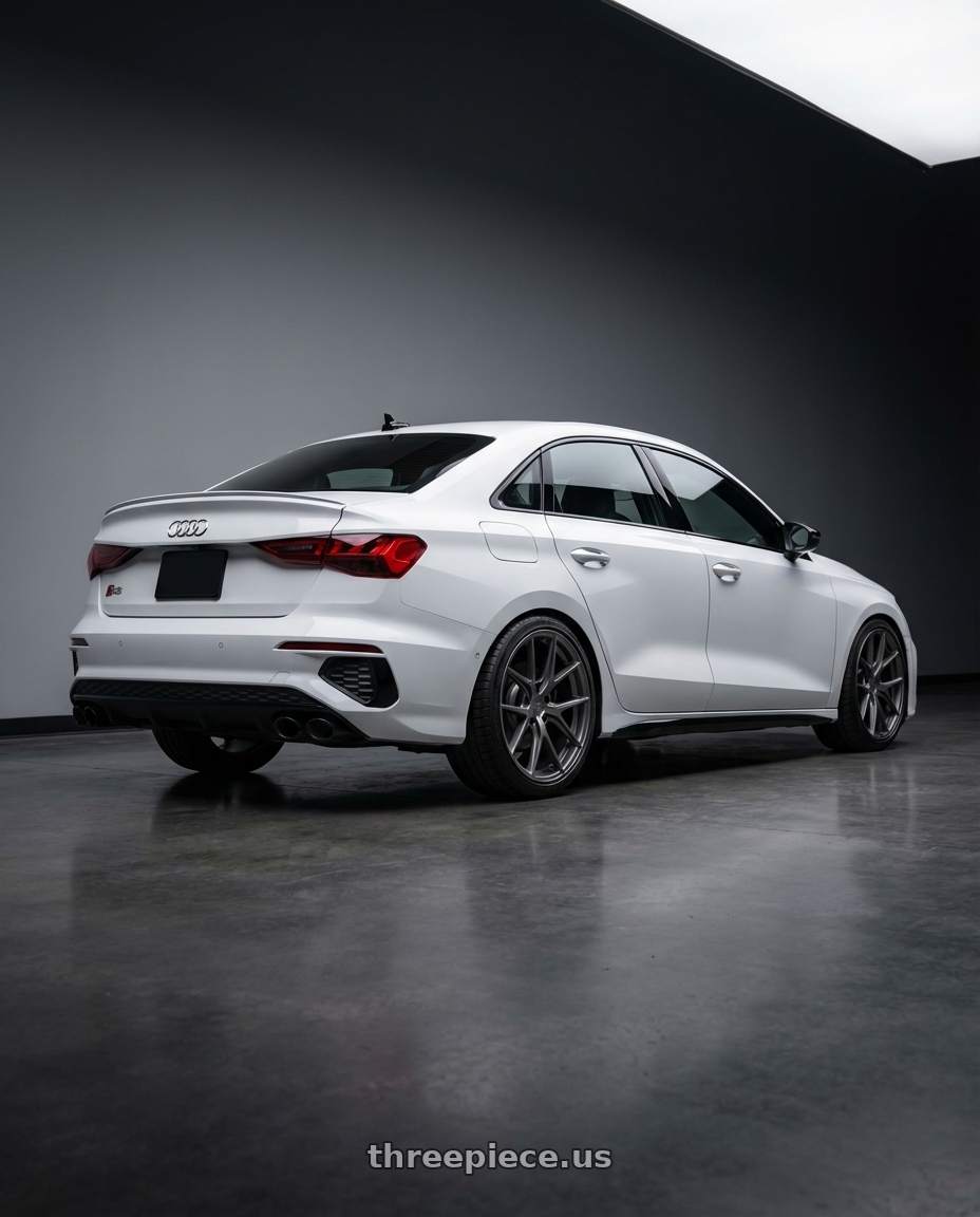 2024 Audi S3 8Y with Niche 1PC M116 MISANO 5X112 19X9.5 +35 MATTE GUN METAL wheels rear three quarter view square tires