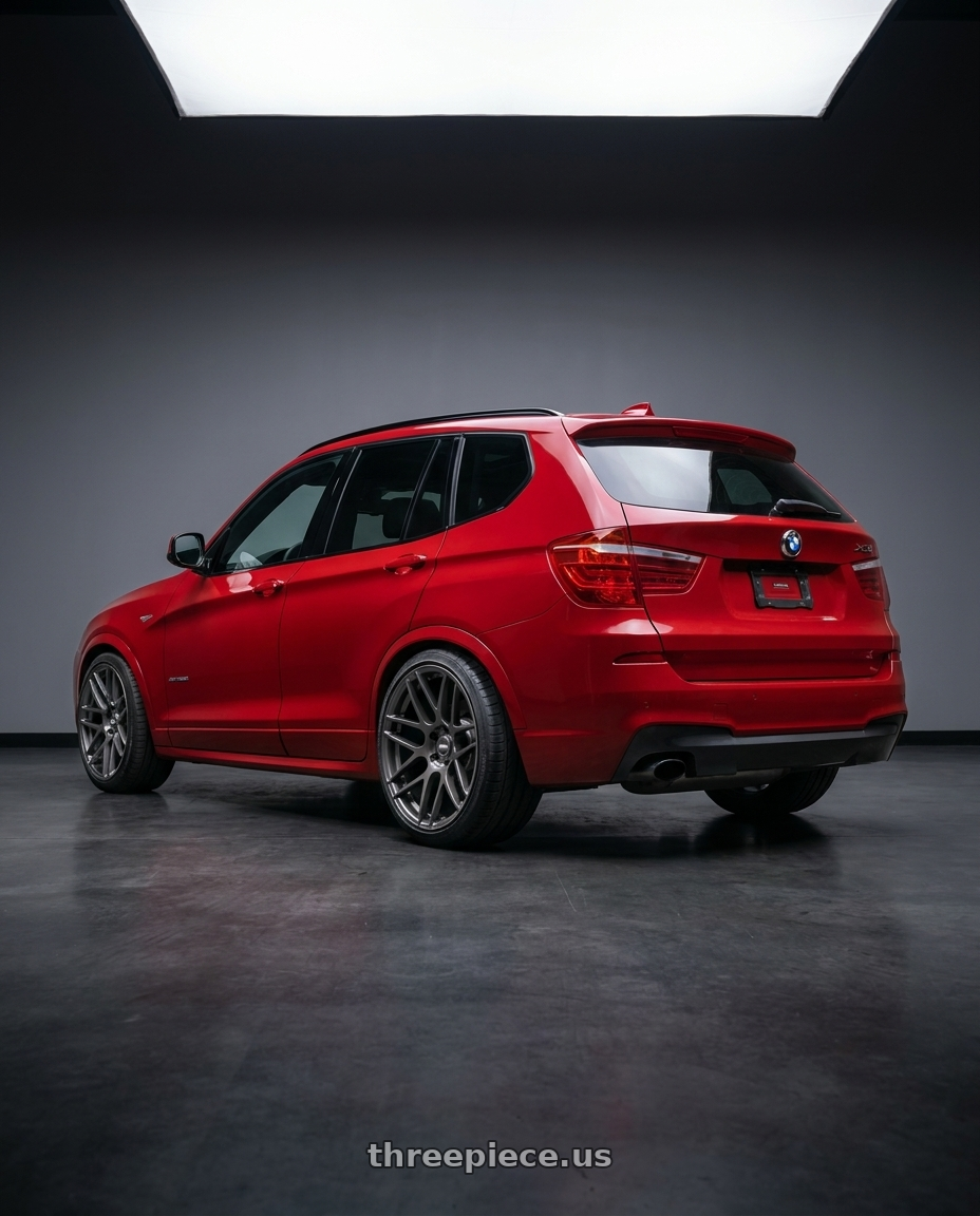 2017 x3 Msport with ESR Wheels FORGETECH SERIES RF1 5x120 18x10.5 +22 Gloss Graphite wheels rear three quarter view extreme stretch tires