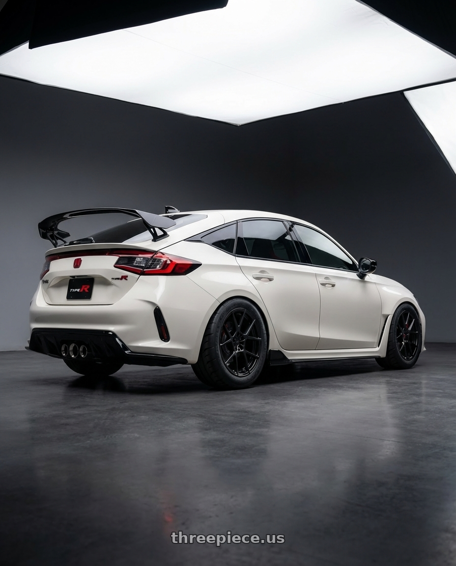 2023 civic type R with Rotiform 1PC R139 KPS 5X114.3 18X9.5 +35 MATTE BLACK wheels rear three quarter view meaty tires