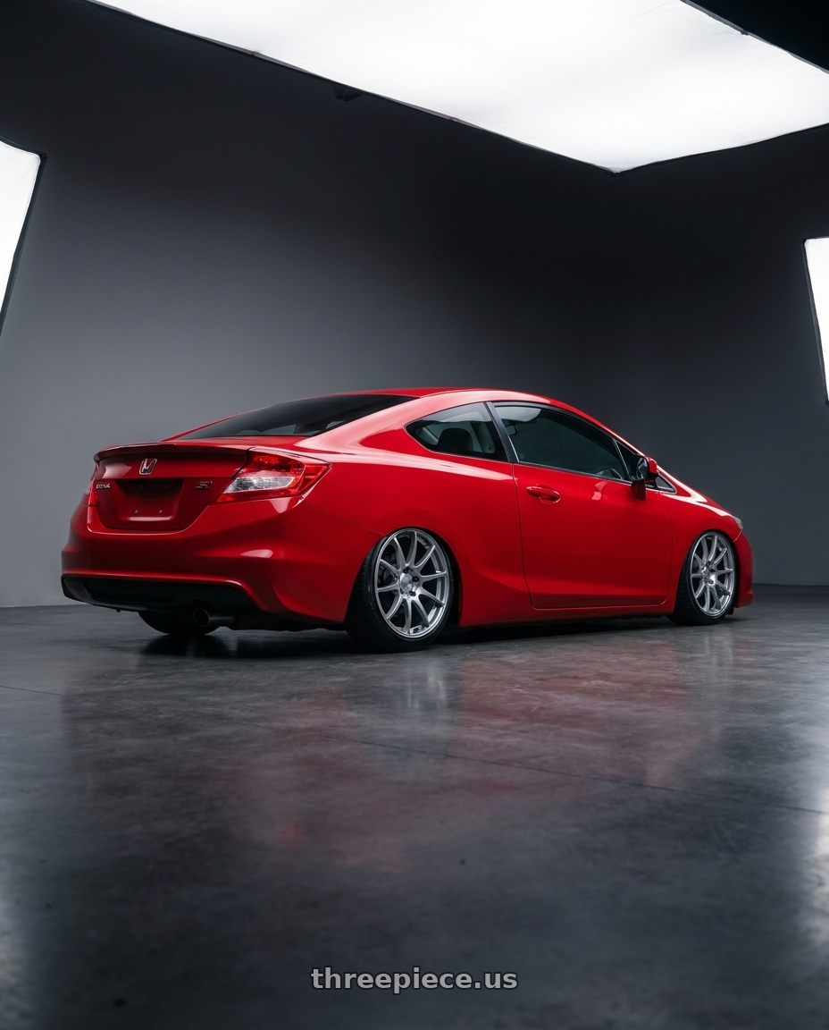 2015 Honda Civic Si with Ssr Gtv02 5x114.3 17x7+42  GLARE SILVER wheels rear three quarter view slight stretch tires