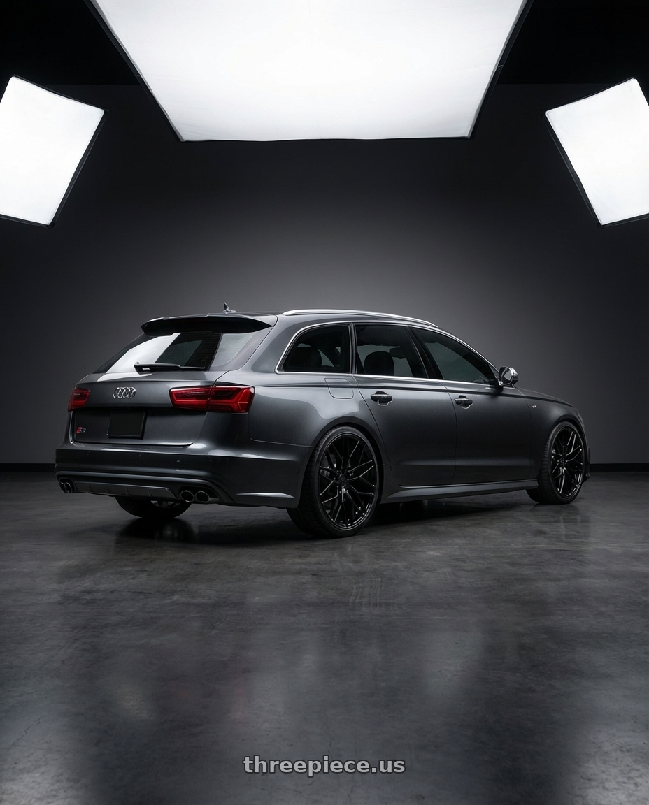 2016 Audi S6 C7 with Avant Garde Wheels M520R 5X112 20x9 +32 Gloss Black wheels rear three quarter view square tires