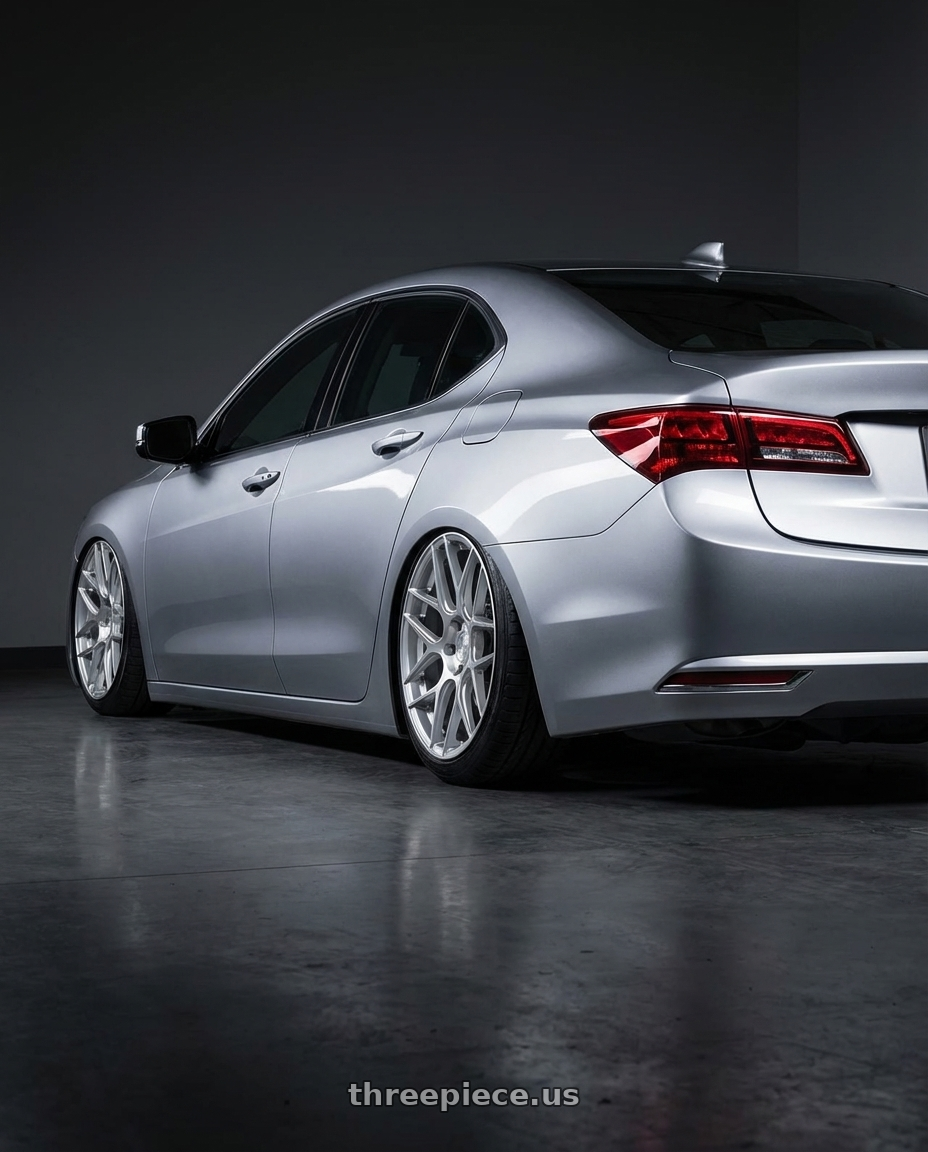 2019 Acura TLX with Aodhan AFF2 5x114.3 20x9+32 Gloss Silver Machined Face wheels rear three quarter view slight stretch tires