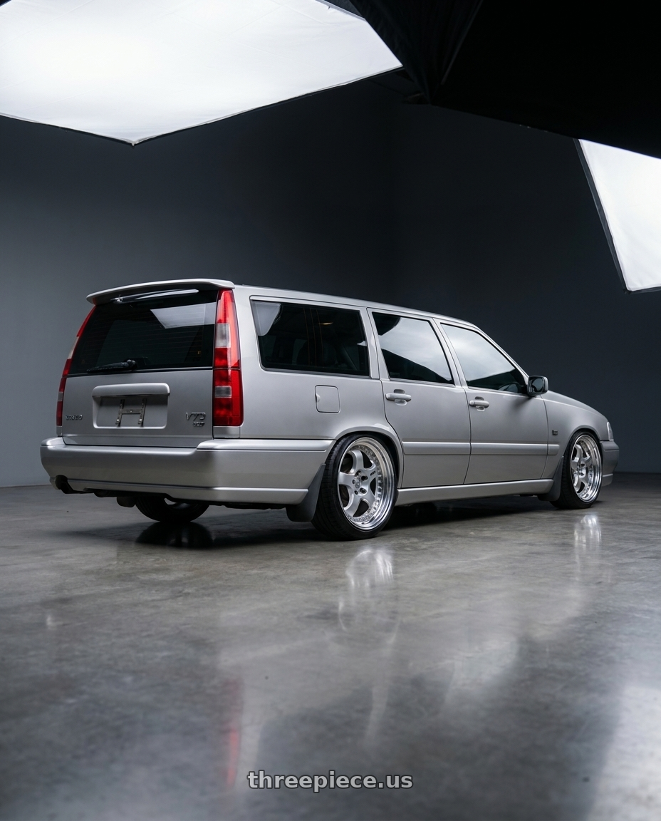 1998 Volvo v70 glt silver with Work Meister S1 3P 5x108 18x7.5+41 A Disk Silver wheels rear three quarter view slight stretch tires