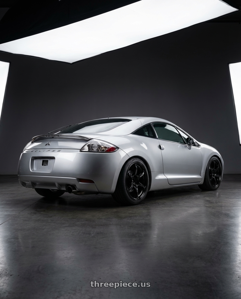 2010 Mitsubishi Eclipse with Advan RGIII 5x114.3 18x8.0+37 Gloss Black wheels rear three quarter view square tires