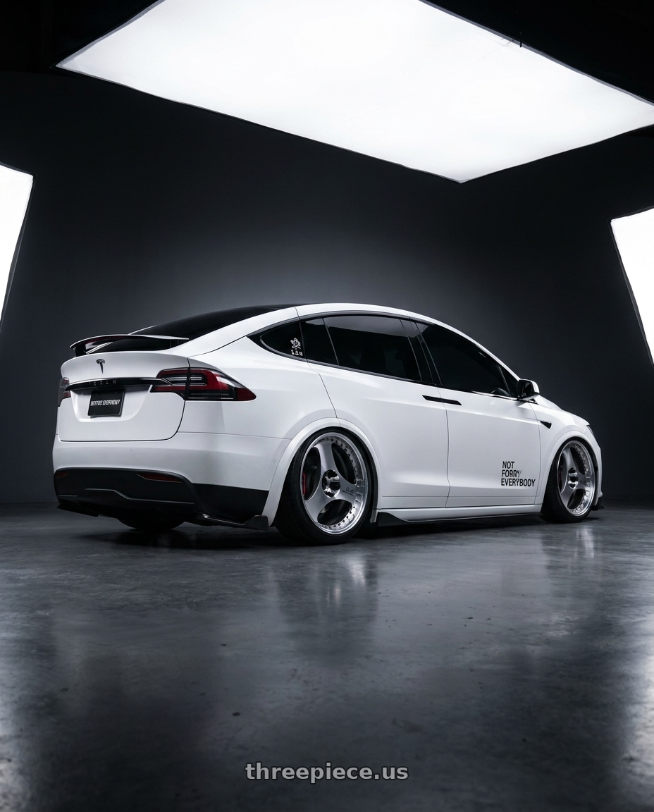 Tesla Model X 2024 with Advan Racing ONI2 PROGRESSIVE 5x114.3 20x10.0 +42 MACHINING & DIAMOND CUT wheels rear three quarter view square tires