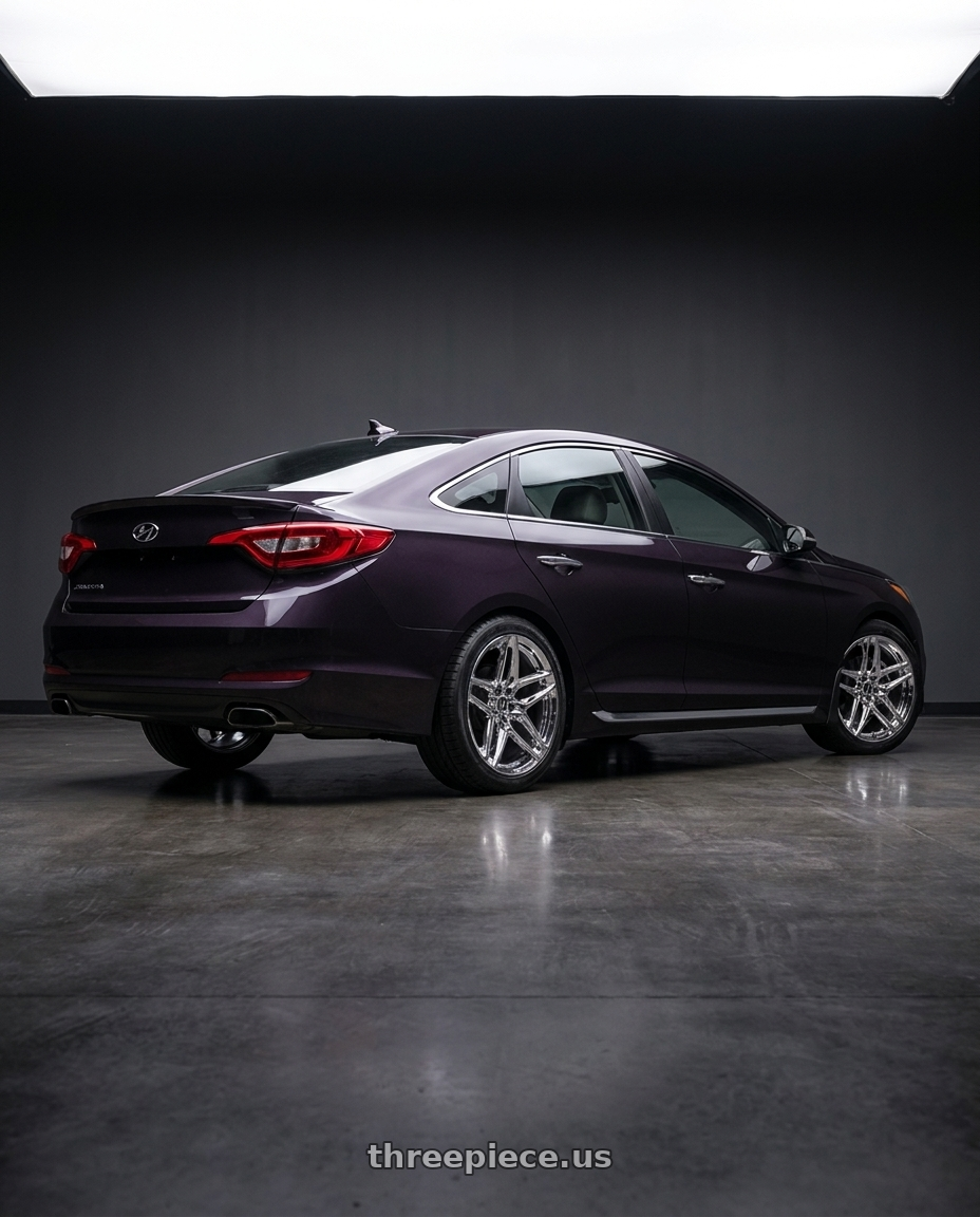 2016 Hyundai Sonata with Heritage Wheel EBISU MonoC 5x114.3 18x8.5+35 Chrome wheels rear three quarter view square tires