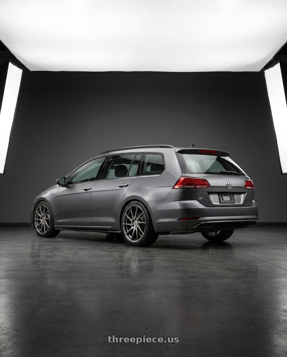 2019 Golf Variant R Line with Aodhan AH09 5x112 18x8.5 +35 Hyper Black wheels rear three quarter view square tires