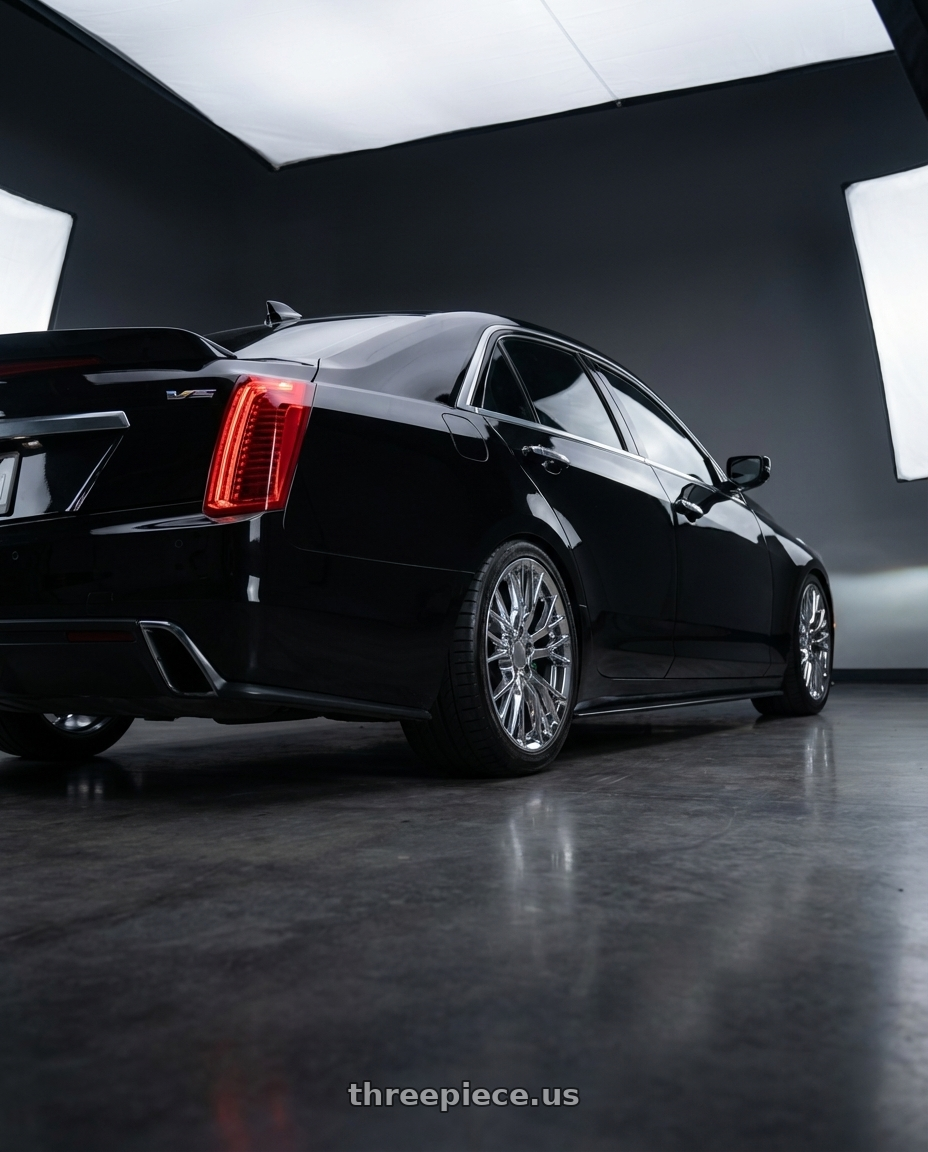 2017 Cadillac cts vsport with OE Wheels CV22C 5x120.65 19x8.5+56 Chrome wheels rear three quarter view square tires