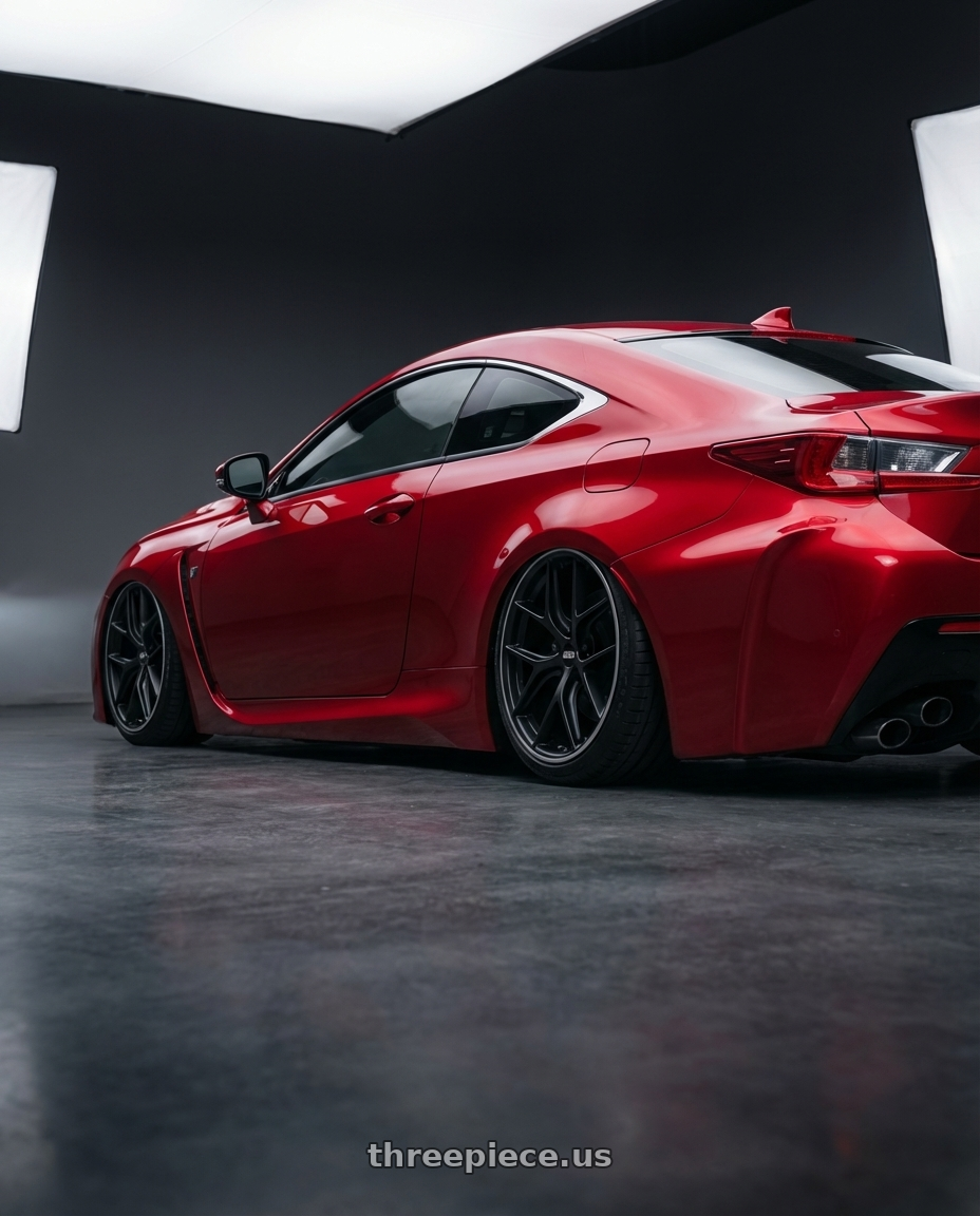 2018 Lexus RC F with BBS CC-R 5x114.3 19x8.5+30 Satin Black wheels rear three quarter view slight stretch tires
