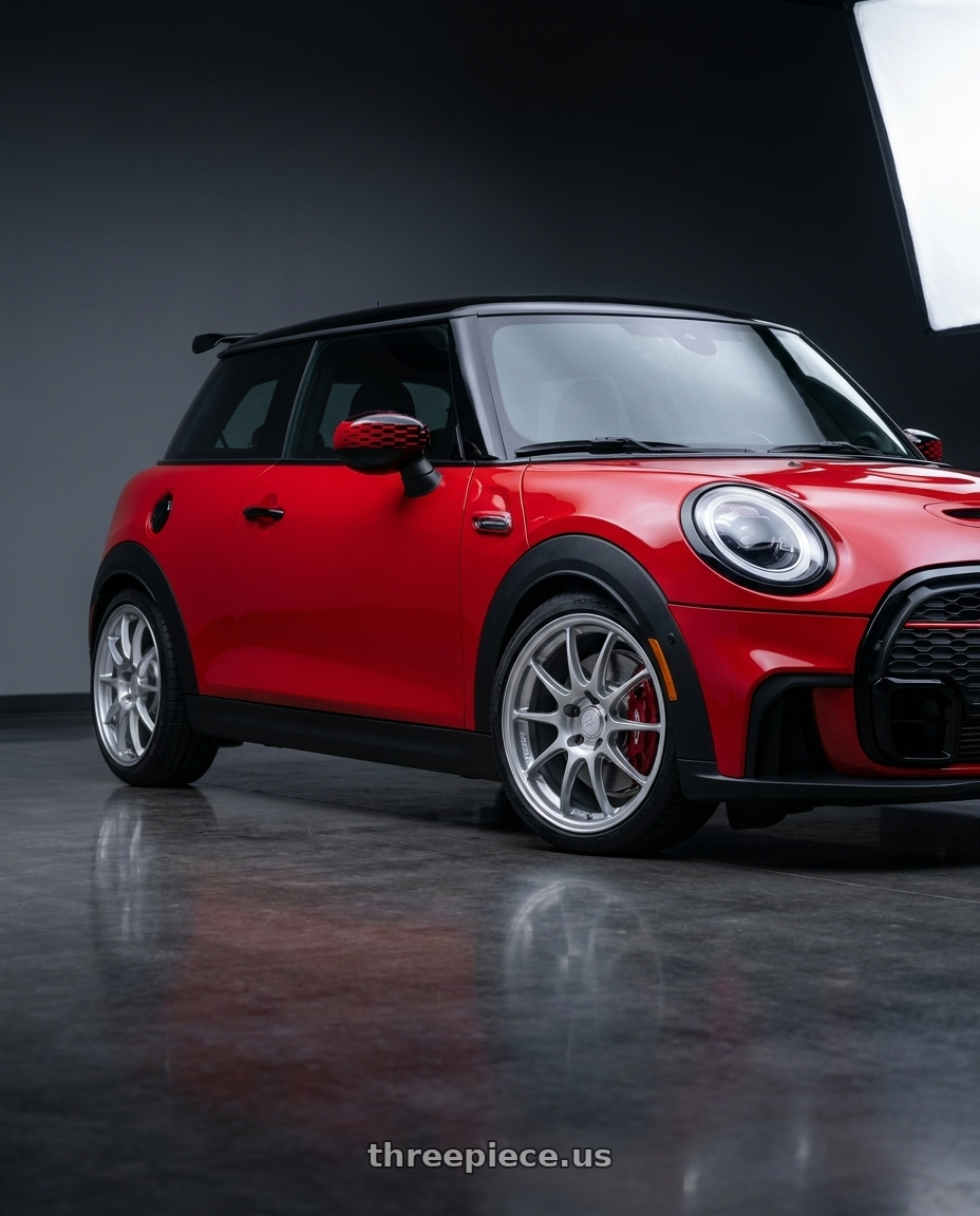 2025 mini 2 door hatch with Enkei PF01 5x112 18x8+45 Silver wheels