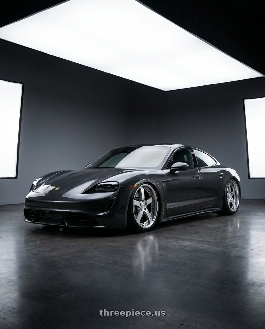 2021 Porsche taycan with Work Equip E05 5x108 19x10.5+-17 o disk Feinheit Silver 2 wheels