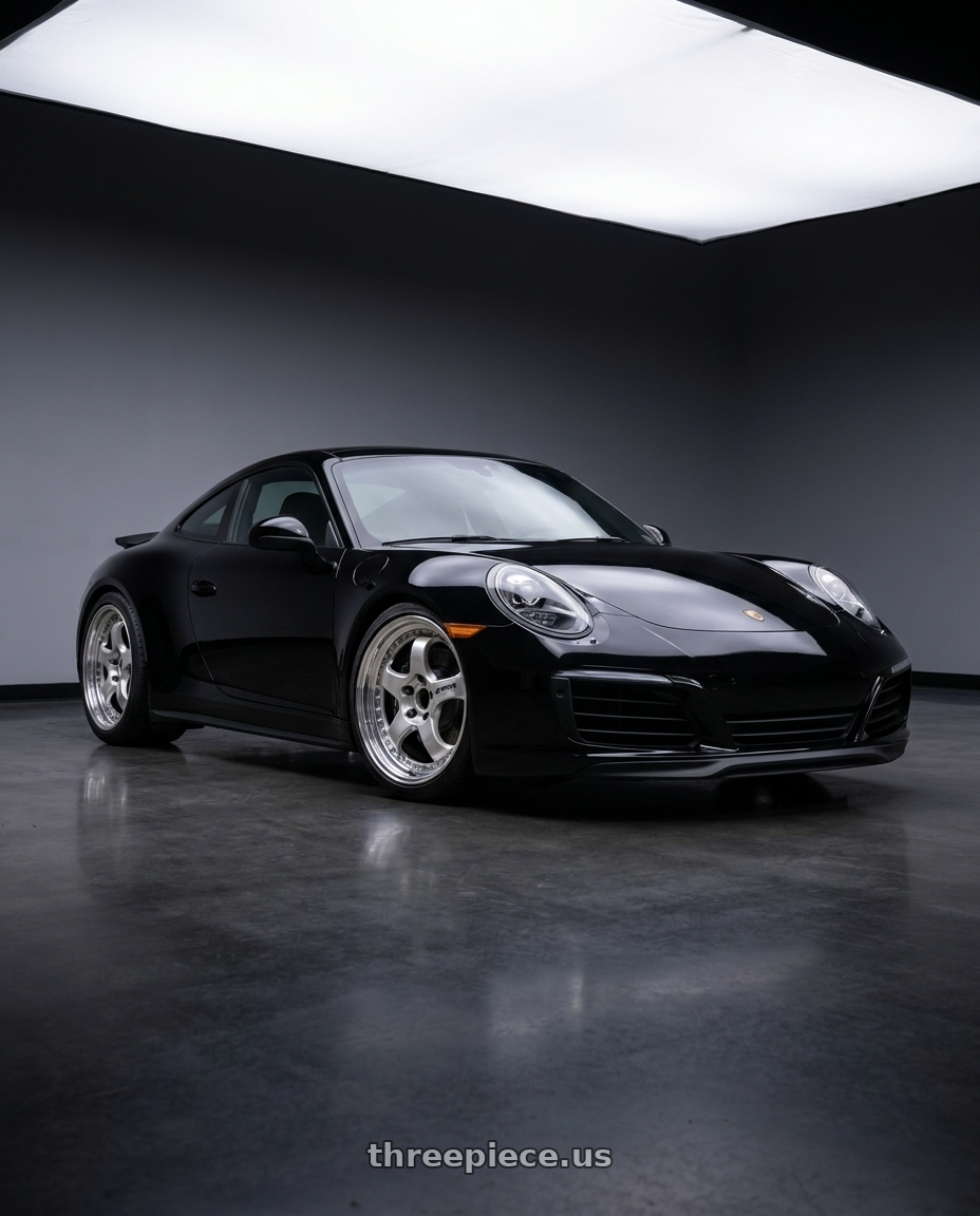 2018 Porsche 911 carrera with Work Meister S1 3P 5x130 19x8.5+48 O Disk Bright Buff Finish wheels