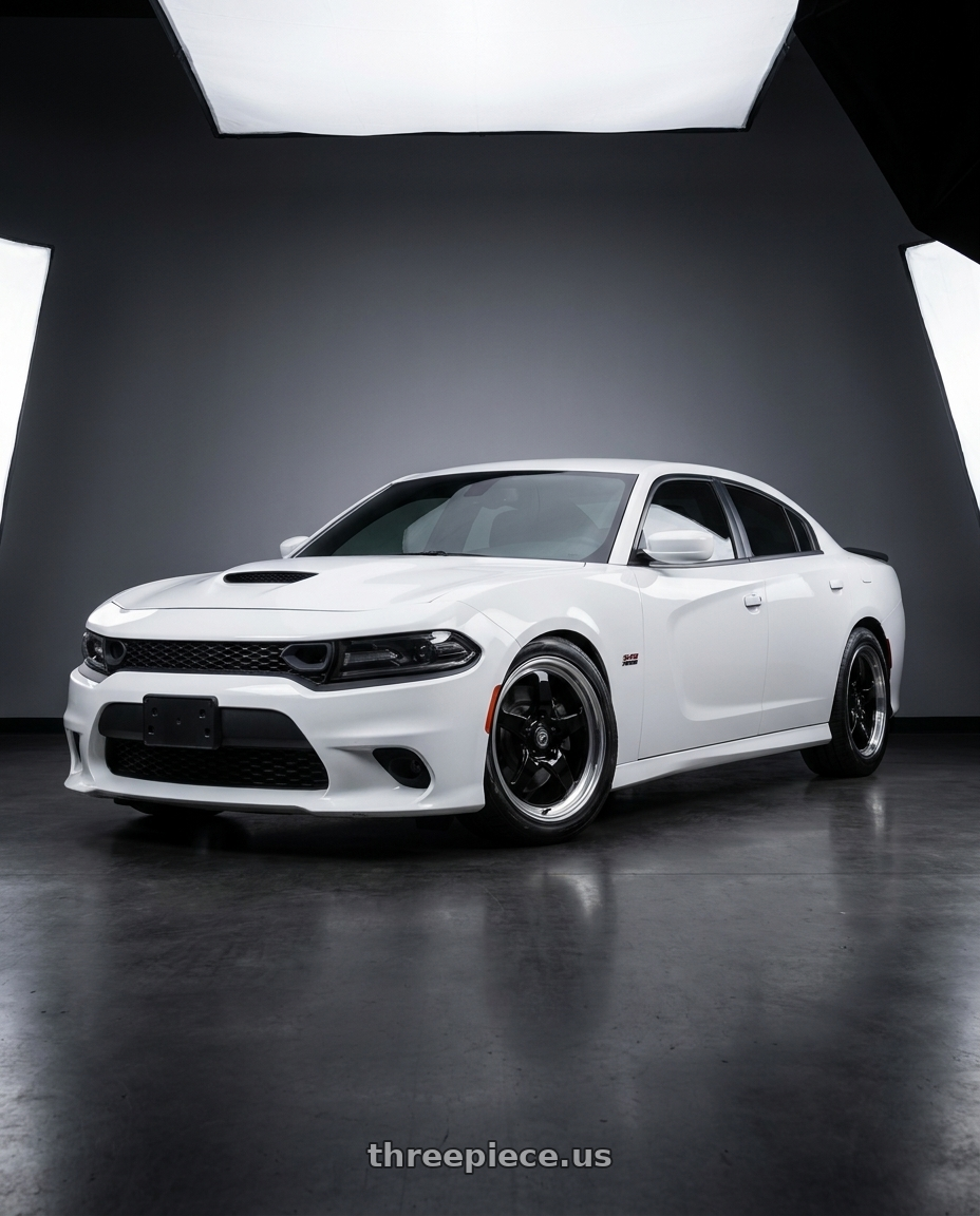 2021 Dodge Charger SXT with Forgestar D5 Drag 5x115 18x5 -37 Gloss Black Machined wheels