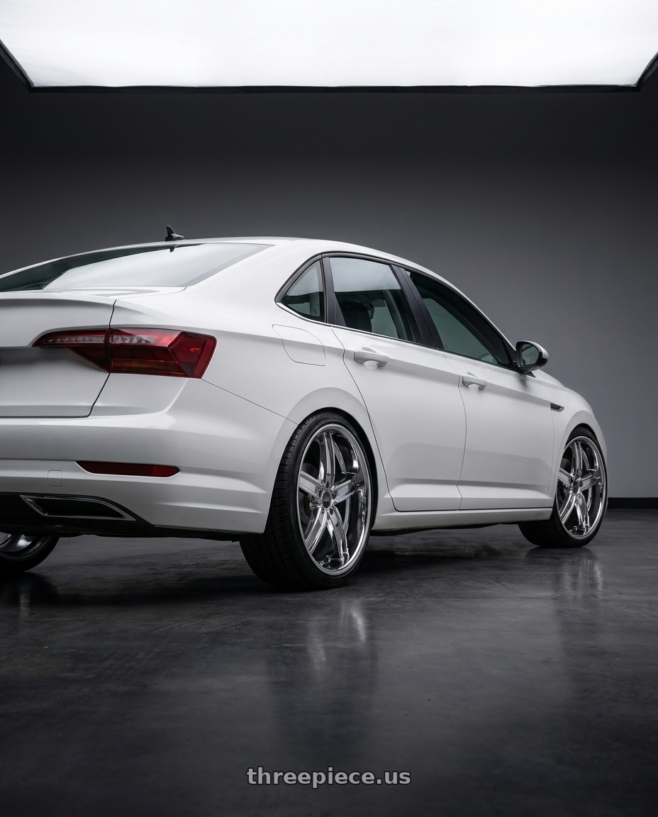 2019 Volkswagen Jetta Sel with Blade Luxury BL-402 Pizarro 5x115 24x9.5 +15 Chrome wheels rear three quarter view square tires