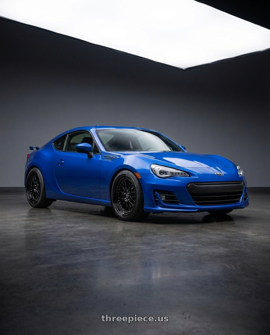 2017 Subaru BRZ with ESR Wheels SR SERIES SR01 5x100 17x8.5 +30 Gloss Black wheels front three quarter view lowered stance