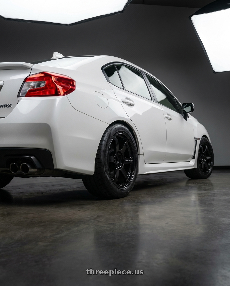 2019 Subaru WRX Limited with Volk Racing TE37 Saga S-Plus 5x114.3 18x9.5+38 Gloss Black wheels rear three quarter view meaty tires