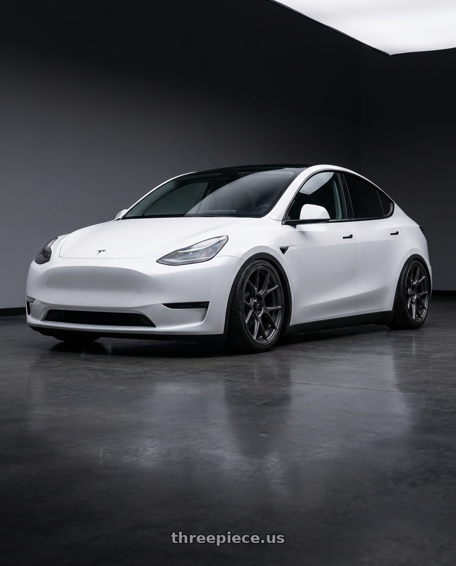 2024 Tesla Model Y with Konig Ampliform 5x114.3 20x9.5+25 Dark Metallic Graphite wheels