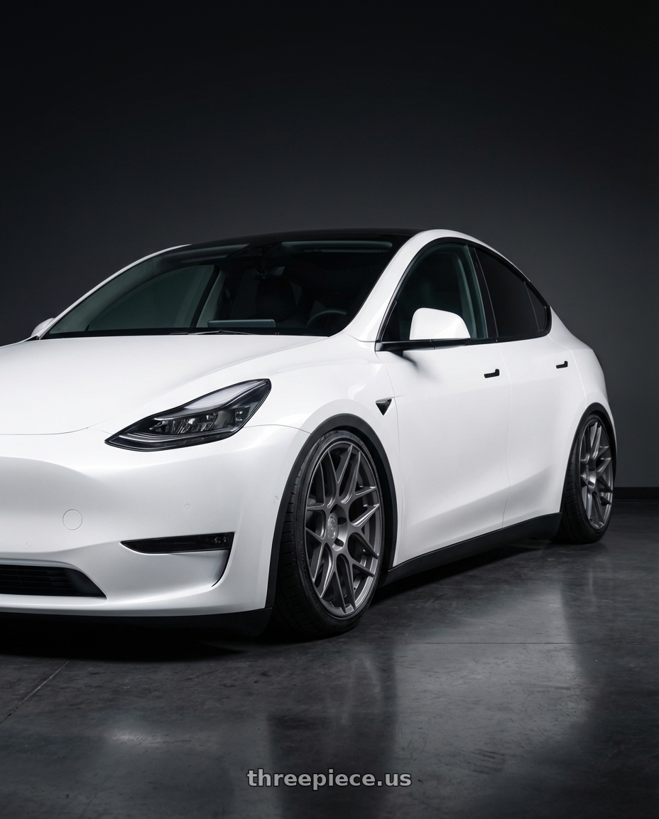 2024 Tesla Model Y with Aodhan AFF2 5x114.3 20x9+32 Matte Gray wheels