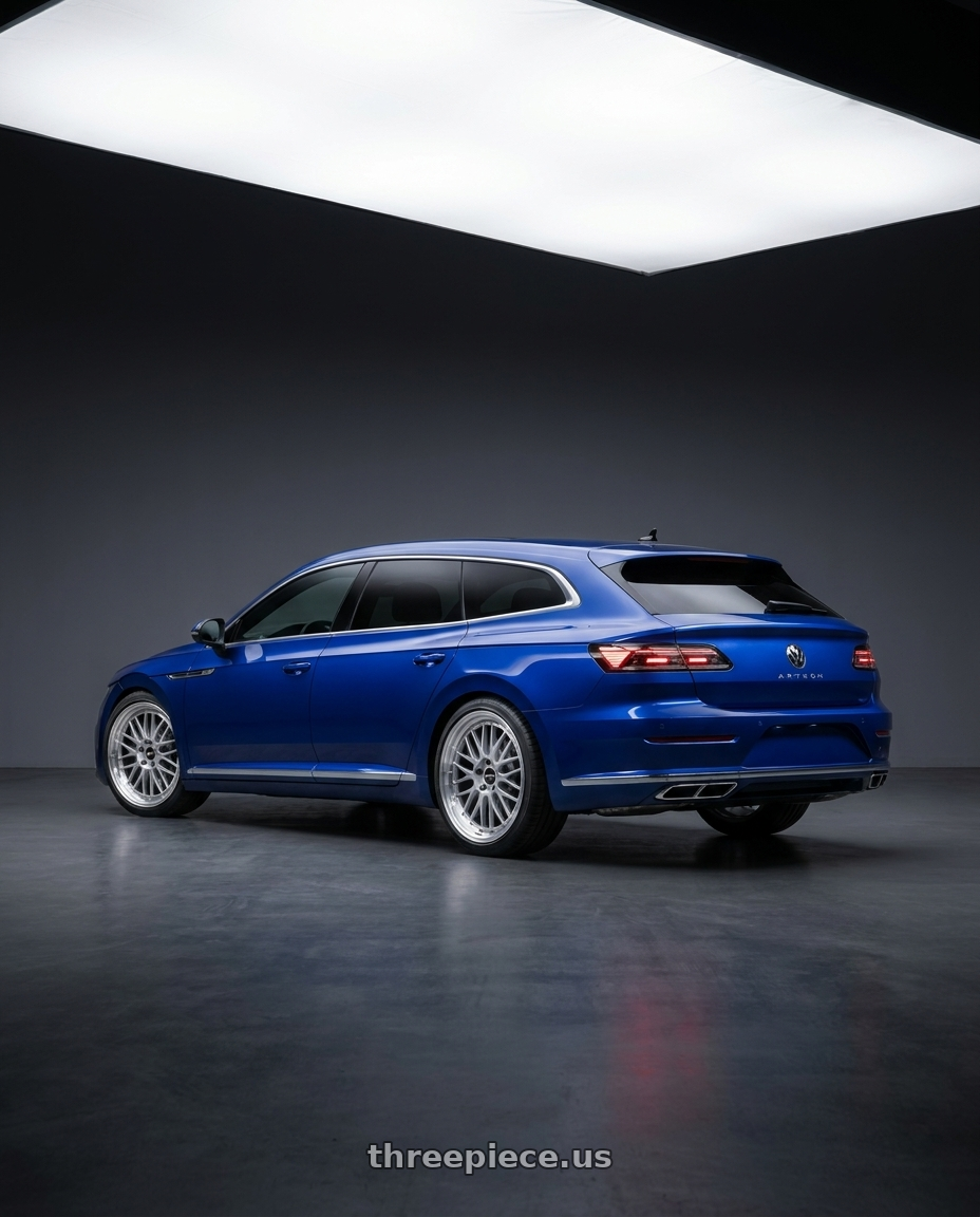 2023 VW ARTEON with BBS LM 5x112 20x8.5+38 Diamond Silver wheels rear three quarter view square tires