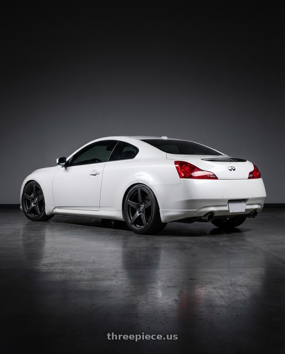 2014 Infiniti G37 Coupe with Forgestar CF5 5x114.3 19x10 +42 Satin Black wheels rear three quarter view square tires