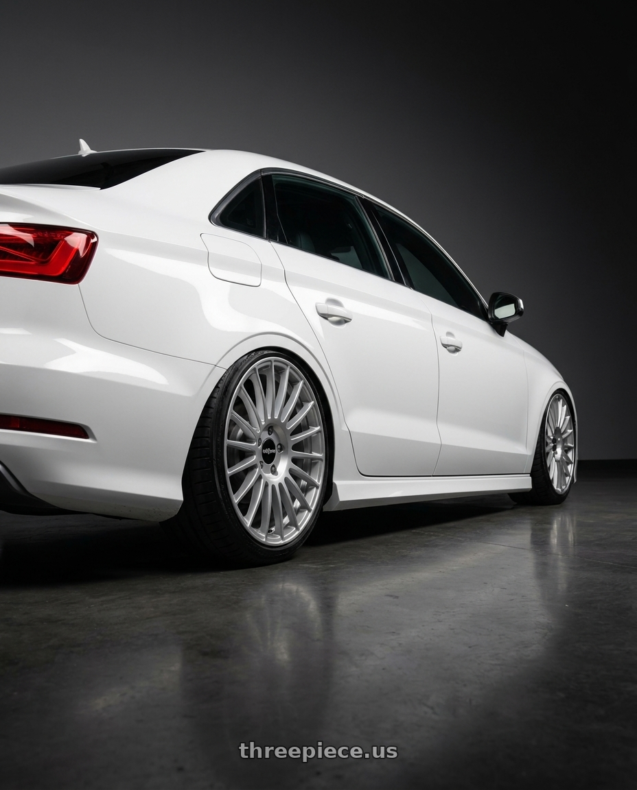 2016 audi s3 with Rotiform 1PC R170 DTM 5X112/5X120 18X8.5 +35 SILVER wheels rear three quarter view square tires