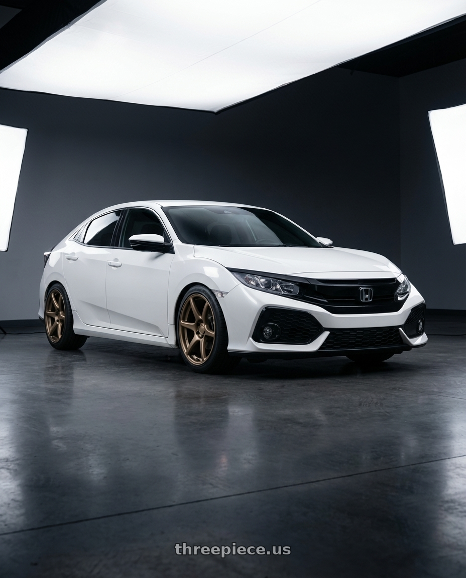 2019 Honda Civic with Kansei K11B Tandem 5x114.3 18x9 12 Bronze wheels front three quarter view lowered stance