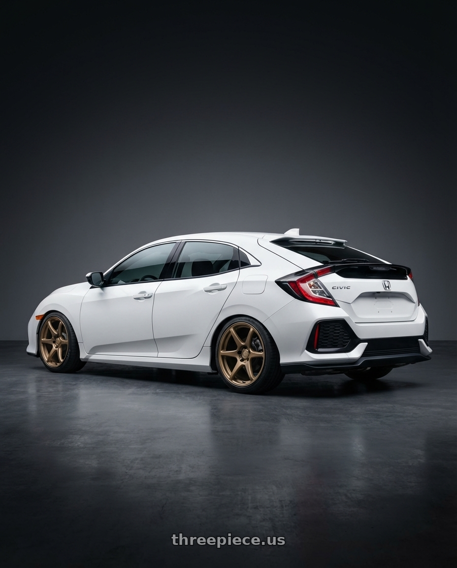 2019 Honda Civic with Kansei K11B Tandem 5x114.3 18x9 12 Bronze wheels rear three quarter view square tires
