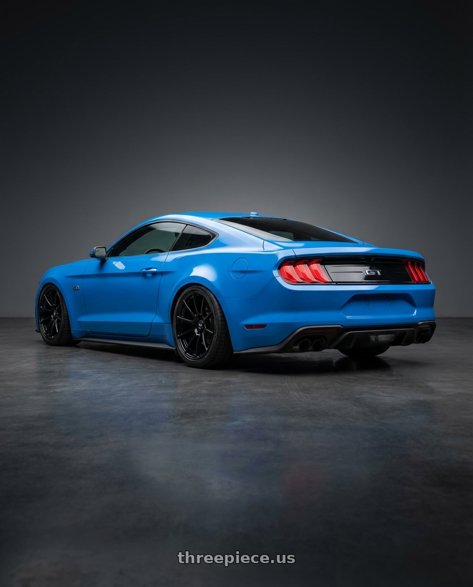 2022 Ford Mustang GT with Forgestar CF10 5x114.3 20x9.5 +29 Gloss Black wheels rear three quarter view slight stretch tires