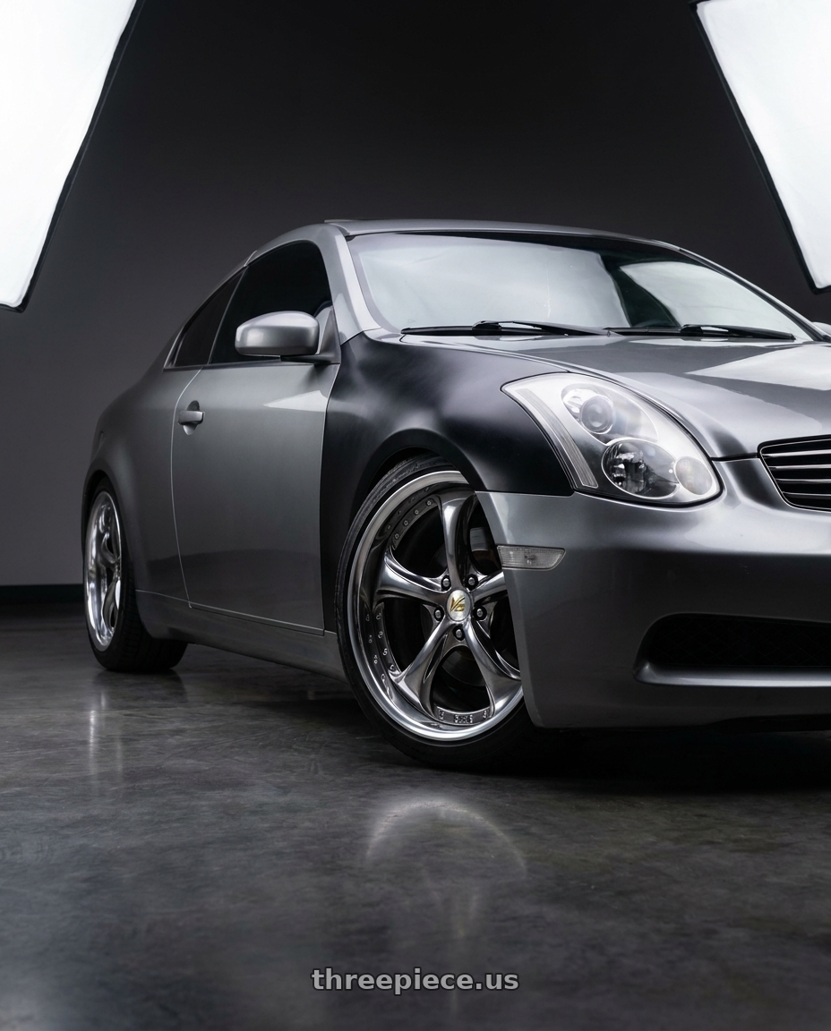 2006 Infiniti G35 Coupe with Work Wheels VS-KF 5X114.3 19x8.5+34 Brilliant Silver Black A Disk FULL REVERSE wheels