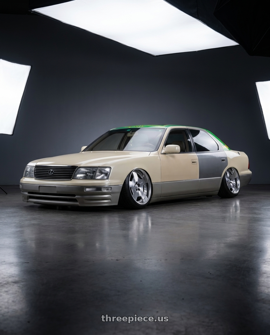 1997 Lexus ls400 with Work Lanvec Ld1 5x114.3 18x9.5+30 O Disk Machine Silver Polish wheels