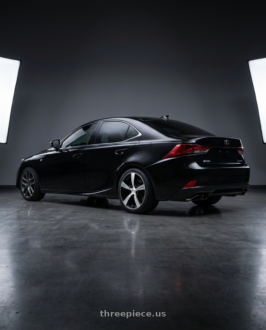 2020 Lexus is350 with TOUREN TR9 3190 5x100/5x114.3 18x8 +40 GLOSS BLACK MACHINED wheels rear three quarter view square tires