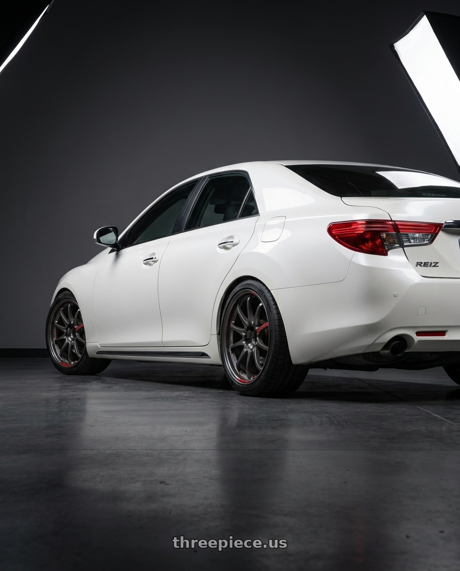 2014 Toyot Reiz with Volk Racing CE28SL 5x114.3 18x8.5+45 wheels rear three quarter view square tires