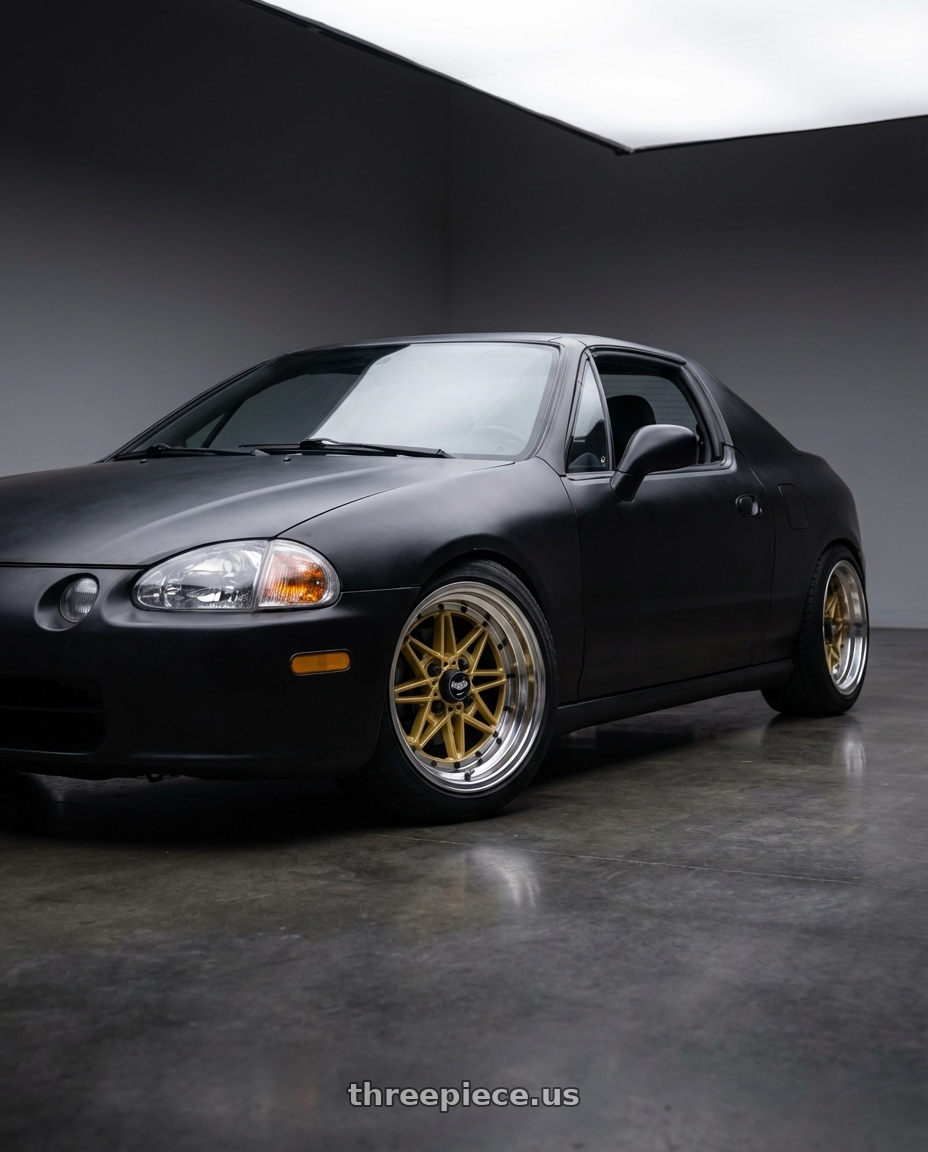 1993 honda del sol with WORK Equip 03 4x100 15x10.5 3 GOLD wheels
